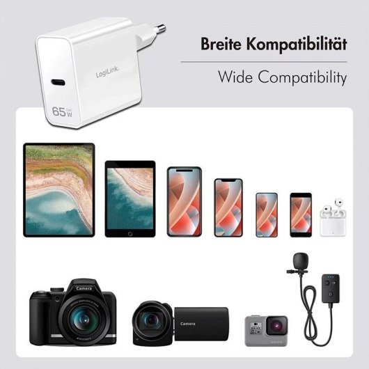 Carregador USB-C LogiLink 65W GaN Power Delivery 3.0 Quick Charge 3.0