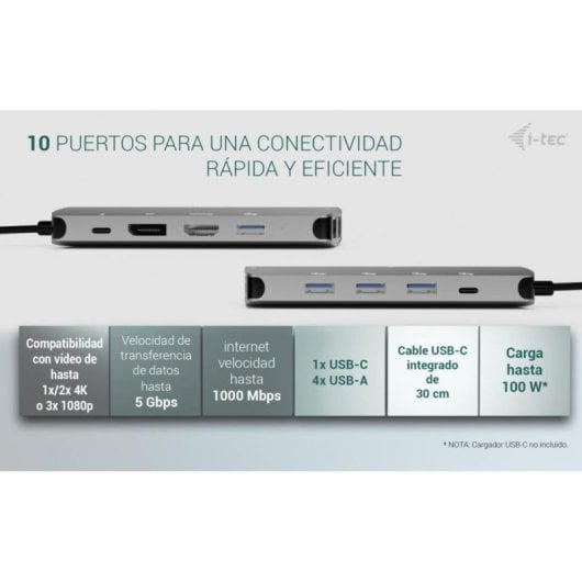 Base para Portátiles i-tec USB-C Metal Nano 3x Display Docking Station 100 W