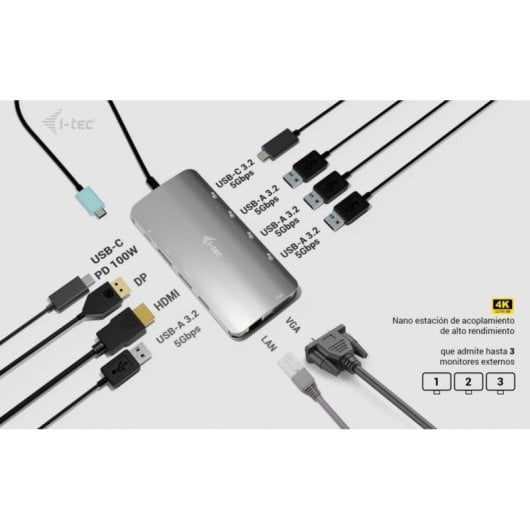 Base para Portátiles i-tec USB-C Metal Nano 3x Display Docking Station 100 W