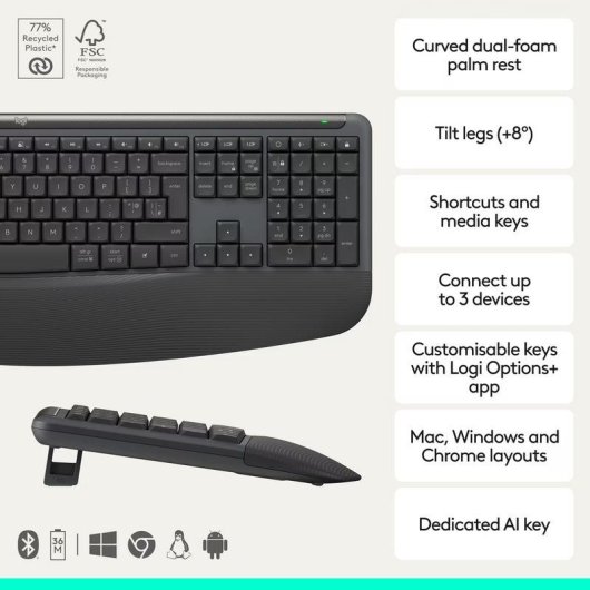 Tastatur Logitech Signature Comfort Plus MK880 ergonomisch mit kabelloser Maus