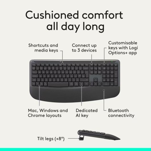 Tastatur Logitech Signature Comfort Plus MK880 ergonomisch mit kabelloser Maus