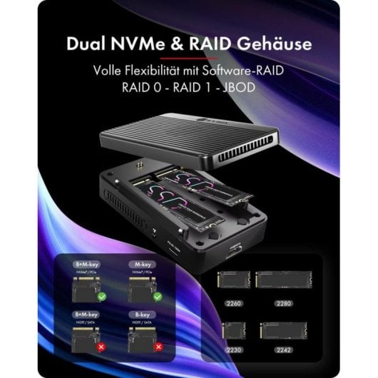 Caja PC Icy Box Heart RAID 2818 M.2 Aluminio Negro con RAID software y USB4