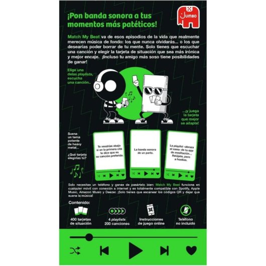 Juego de Mesa Match My Beat Jumbo 400 Cartas 4 Playlists 200 Canciones