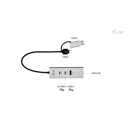 Hub i-tec 4 porte 5 Gbit/s USB-C/USB-A 2.5GLAN Metallo Argento