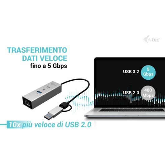 Hub i-tec 4 porte 5 Gbit/s USB-C/USB-A 2.5GLAN Metallo Argento
