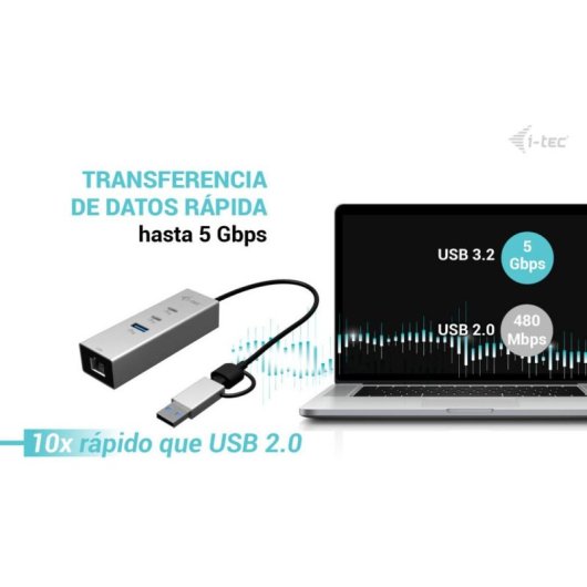 Hub i-tec 4 porte 5 Gbit/s USB-C/USB-A 2.5GLAN Metallo Argento