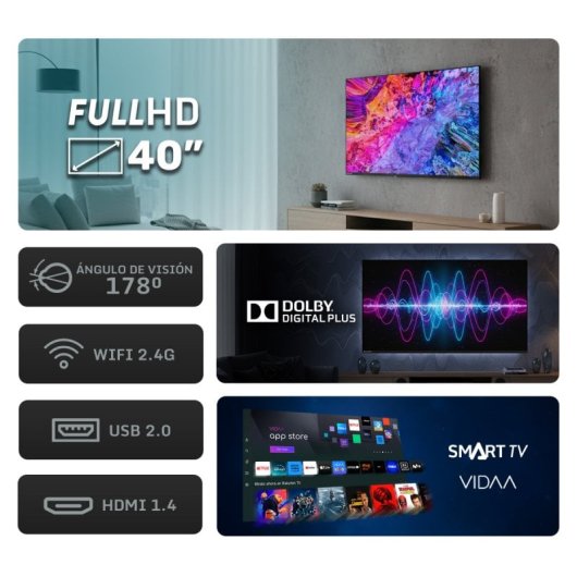 Nilait Prisma 40FD7004SVIOS 40" LED FHD Smart TV VIDAA + Harmony Sound bar Barra de sonido 2.0 60W