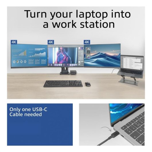 Docking Station USB-C 4K para 3 monitores ACT AC7148 DisplayLink
