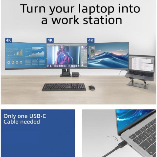 Docking Station USB-C 4K para 3 monitores ACT AC7148 DisplayLink