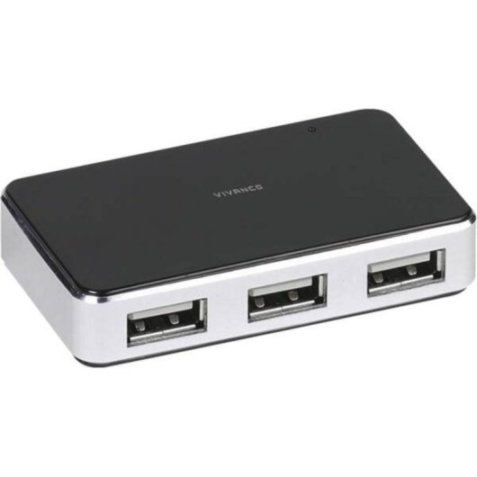 Hub Vivanco 4 Ports 480 Mbps USB 2.0 Modell VVITHUB2V4PORTS Schwarz Silber
