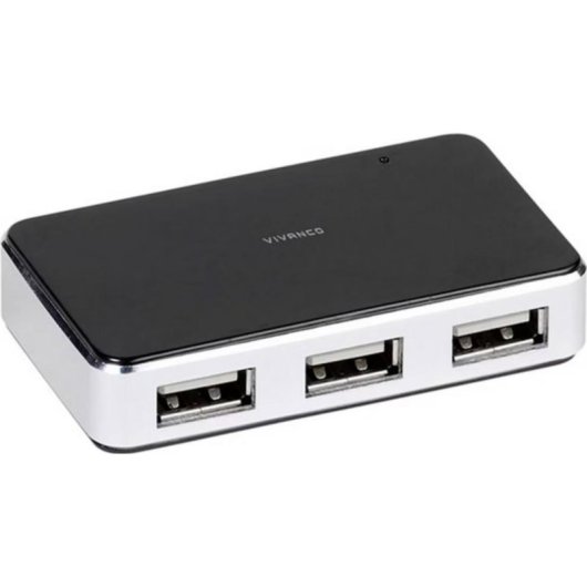 Hub Vivanco 4 Ports 480 Mbps USB 2.0 Modell VVITHUB2V4PORTS Schwarz Silber