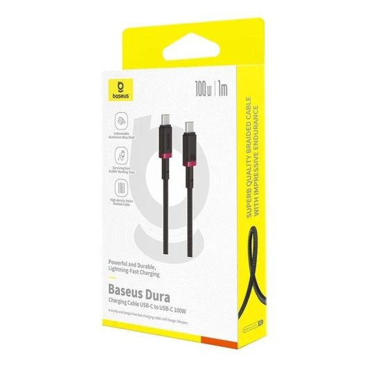 Cable USB-C Baseus Dura 100W 1m Negro y Rojo Carga Rápida PD