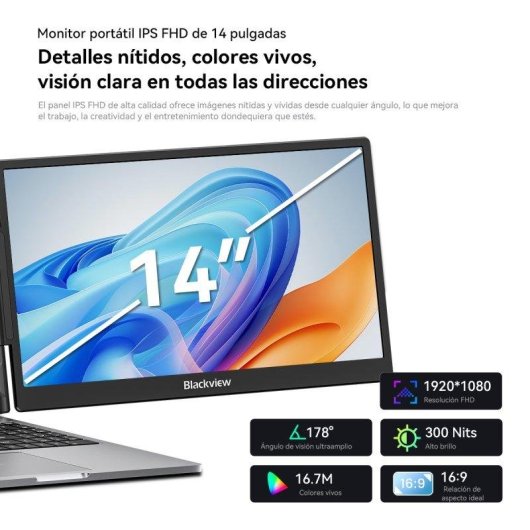 Monitor Blackview Extensor de Pantalla 14" FullHD IPS 60Hz Altavoz Integrado USB-C