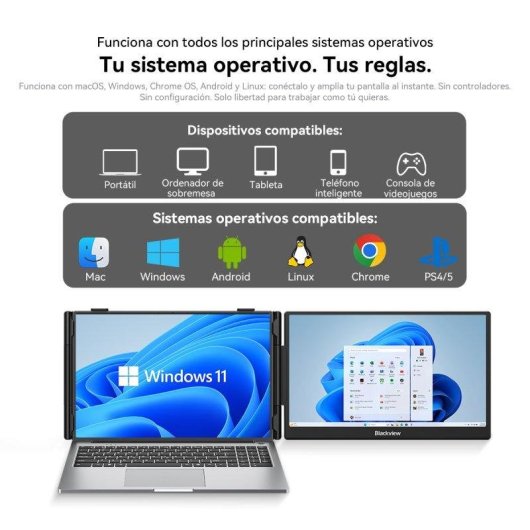 Monitor Blackview Extensor de Pantalla 14" FullHD IPS 60Hz Altavoz Integrado USB-C