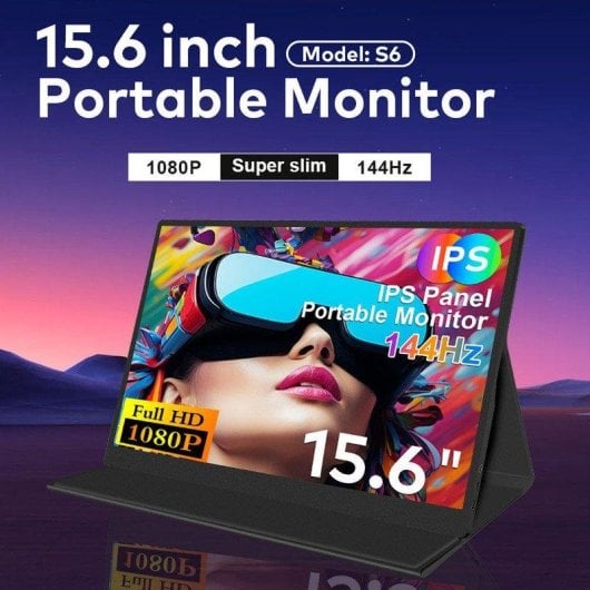 Écran PC FOPO S6 15,6" Full HD 144Hz IPS Portable USB-C Mini HDMI Noir