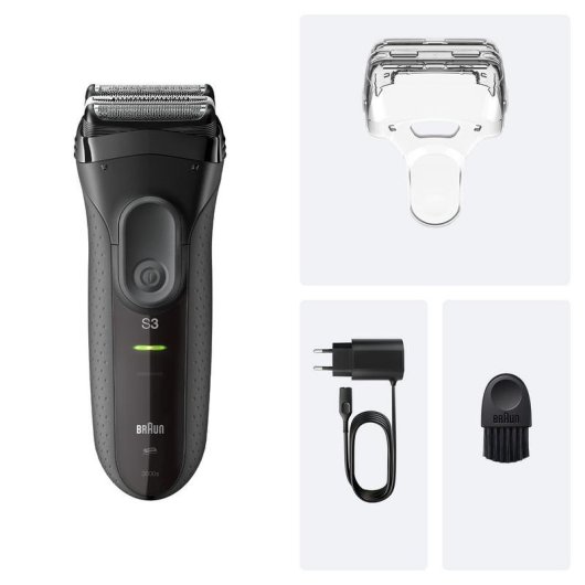 Rasoio Viso Braun Series 3 3000s Senza Fili 30min Wet & Dry Griglia Ricarica Rapida
