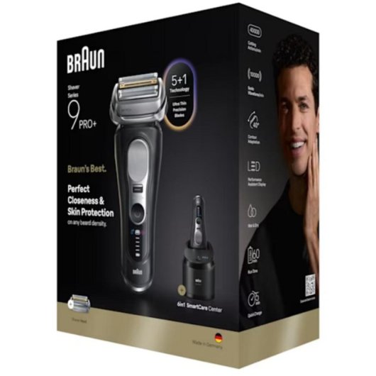 Máquina de Barbear Facial Braun Series 9 Pro+ 9660cc Recarregável 60min Seco e a Húmido Cabeça Flexível