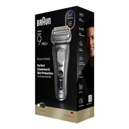 Máquina de Barbear Facial Braun Series 9 Pro+ 9615s Sem Fios 60min Seco e a Húmido 6 Lâminas Carga Rápida