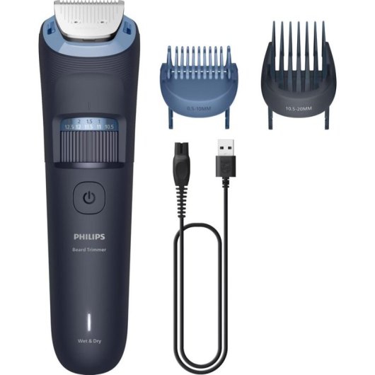 Máquina de Cortar Barba Philips Beard Trimmer 3000 BT3665/15 Sem Fios 80min 40 Comprimentos 2 Pentes