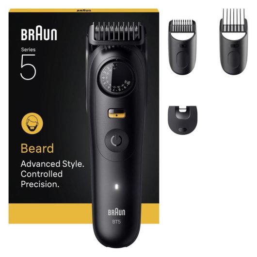 Cortapelos Braun BeardTrimmer 5 80789813 Inalámbrico 20 Longitudes 120min 3 Peines Resistente al Agua