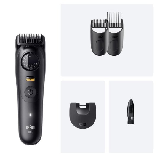 Cortapelos Braun BeardTrimmer 5 80789813 Inalámbrico 20 Longitudes 120min 3 Peines Resistente al Agua