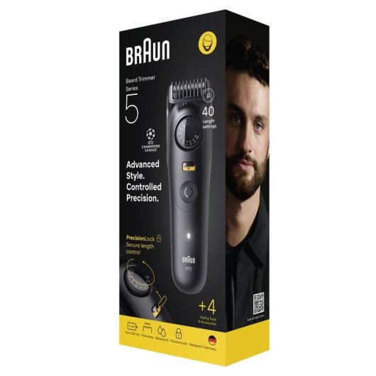 Cortapelos Braun BeardTrimmer 5 80789813 Inalámbrico 20 Longitudes 120min 3 Peines Resistente al Agua