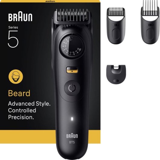 Cortapelos Braun BeardTrimmer 5 80789813 Inalámbrico 20 Longitudes 120min 3 Peines Resistente al Agua