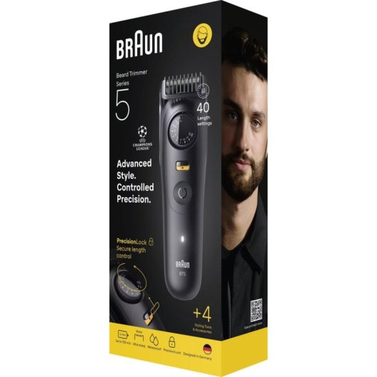 Cortapelos Braun BeardTrimmer 5 80789813 Inalámbrico 20 Longitudes 120min 3 Peines Resistente al Agua