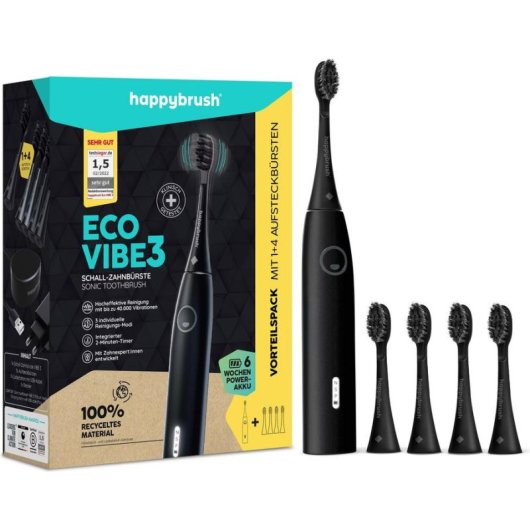Cepillo de Dientes Sónico happybrush ECO VIBE 3 3 Modos 5 Cabezales Temporizador