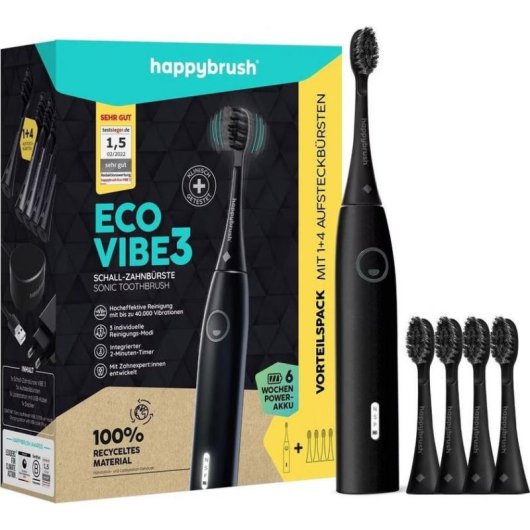 Cepillo de Dientes Sónico happybrush ECO VIBE 3 3 Modos 5 Cabezales Temporizador