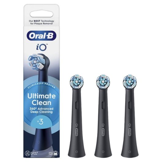 Recargas Escovas Dentes Oral-B iO Ultimate Clean 3 Unidades Preto Indicador Desgaste