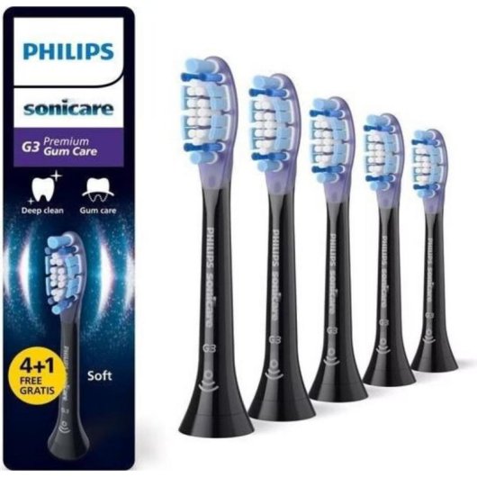 Recargas Escovas Dentes Philips Sonicare Premium Gum Care HX9055/88 5 Unidades Suave Gengivas Sensíveis Preto