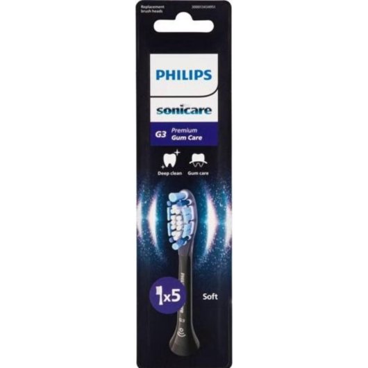 Recargas Escovas Dentes Philips Sonicare Premium Gum Care HX9055/88 5 Unidades Suave Gengivas Sensíveis Preto