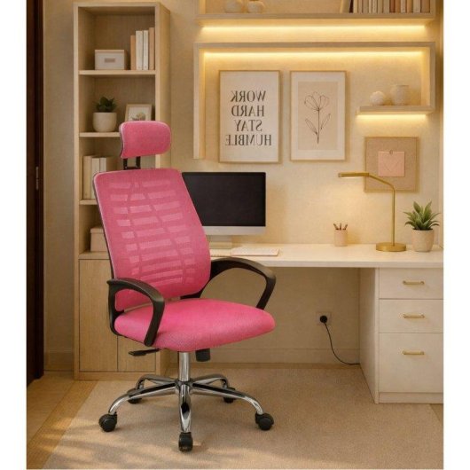 Silla de escritorio Home Heavenly Queny giratoria y regulable tapizada tejido 3D color rosa