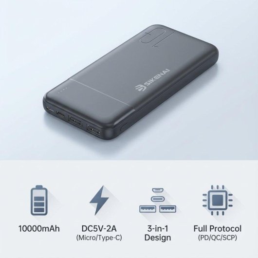 Batería Externa Sikenai KS-10 10000 mAh USB-C Carga Rápida