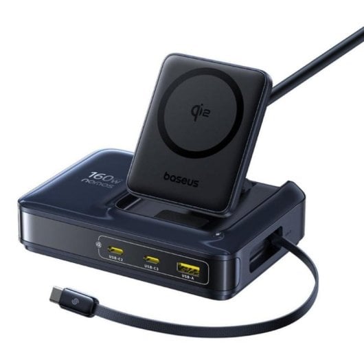 Cargador Baseus Nomos NH21 4-en-1 Inalámbrico USB-C Qi2 160W Negro Cosmic