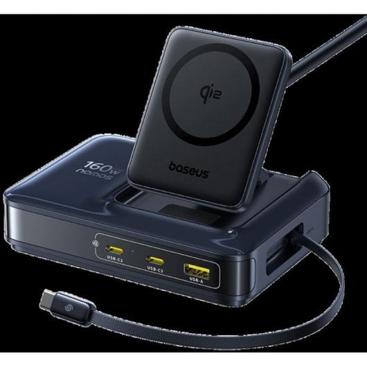 Cargador Baseus Nomos NH21 4-en-1 Inalámbrico USB-C Qi2 160W Negro Cosmic