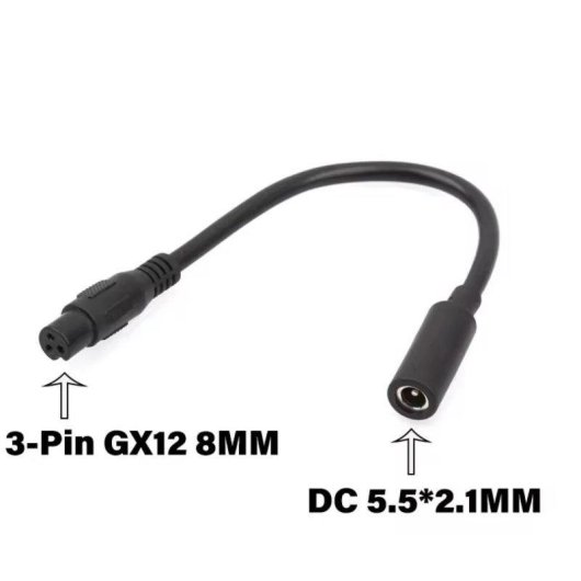 Cable Adaptador 5,5x2,5 mm Hembra a GX12 8 mm 3 Pines Hembra