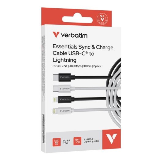 Cable Verbatim USB-C a Lightning 1 m Blanco/Negro 2 unidades