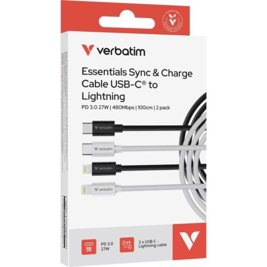 Cable Verbatim USB-C a Lightning 1 m Blanco/Negro 2 unidades