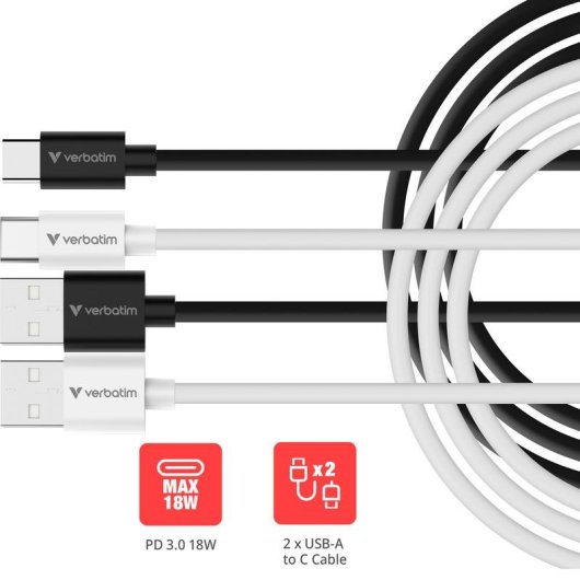 Kabel USB Verbatim 32393 1 m USB A nach USB C USB 2.0 Schwarz und Weiß