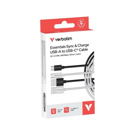 Kabel USB Verbatim 32393 1 m USB A nach USB C USB 2.0 Schwarz und Weiß