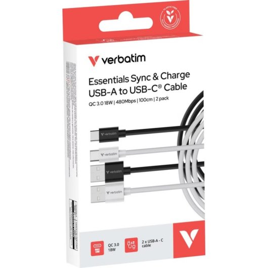 Kabel USB Verbatim 32393 1 m USB A nach USB C USB 2.0 Schwarz und Weiß