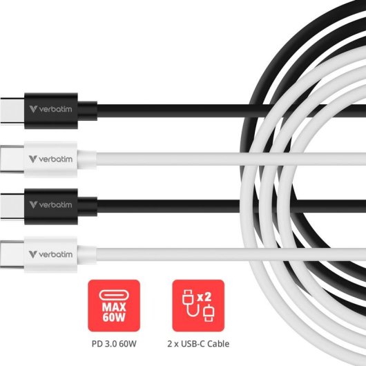 USB-C zu USB-C Kabel Verbatim 32391 1 m USB 2.0 60W Schwarz Weiß