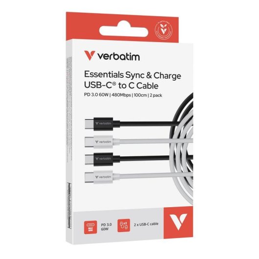 USB-C zu USB-C Kabel Verbatim 32391 1 m USB 2.0 60W Schwarz Weiß
