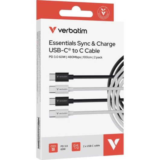 USB-C zu USB-C Kabel Verbatim 32391 1 m USB 2.0 60W Schwarz Weiß