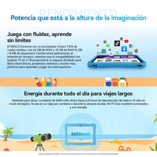 Tablet OSCAL KIDO 2 WiFi 10,1" 4GB 64GB Azul