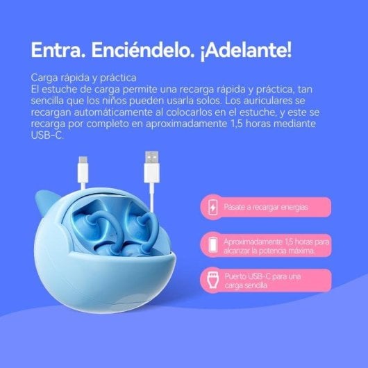 Écouteurs Blackview Airbudsk1 Bluetooth 6.0 sans fil pour enfants, design ludique bleu