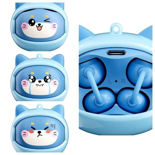 Écouteurs Blackview Airbudsk1 Bluetooth 6.0 sans fil pour enfants, design ludique bleu
