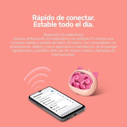 Écouteurs Blackview Airbudsk1 Bluetooth 6.0 sans fil pour enfants, design ludique rose